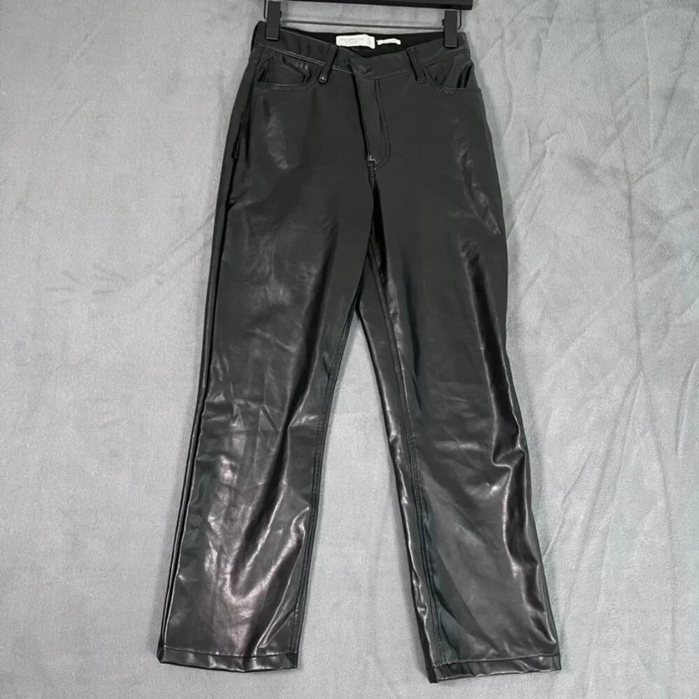 Abercrombie & Fitch Vegan Leather 90s Straight Pants - Picture 1 of 6
